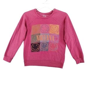 VTG Nirvana Sweatshirt Womens S Dark Mauve Pink Fleece USA Made Smiley Faces
